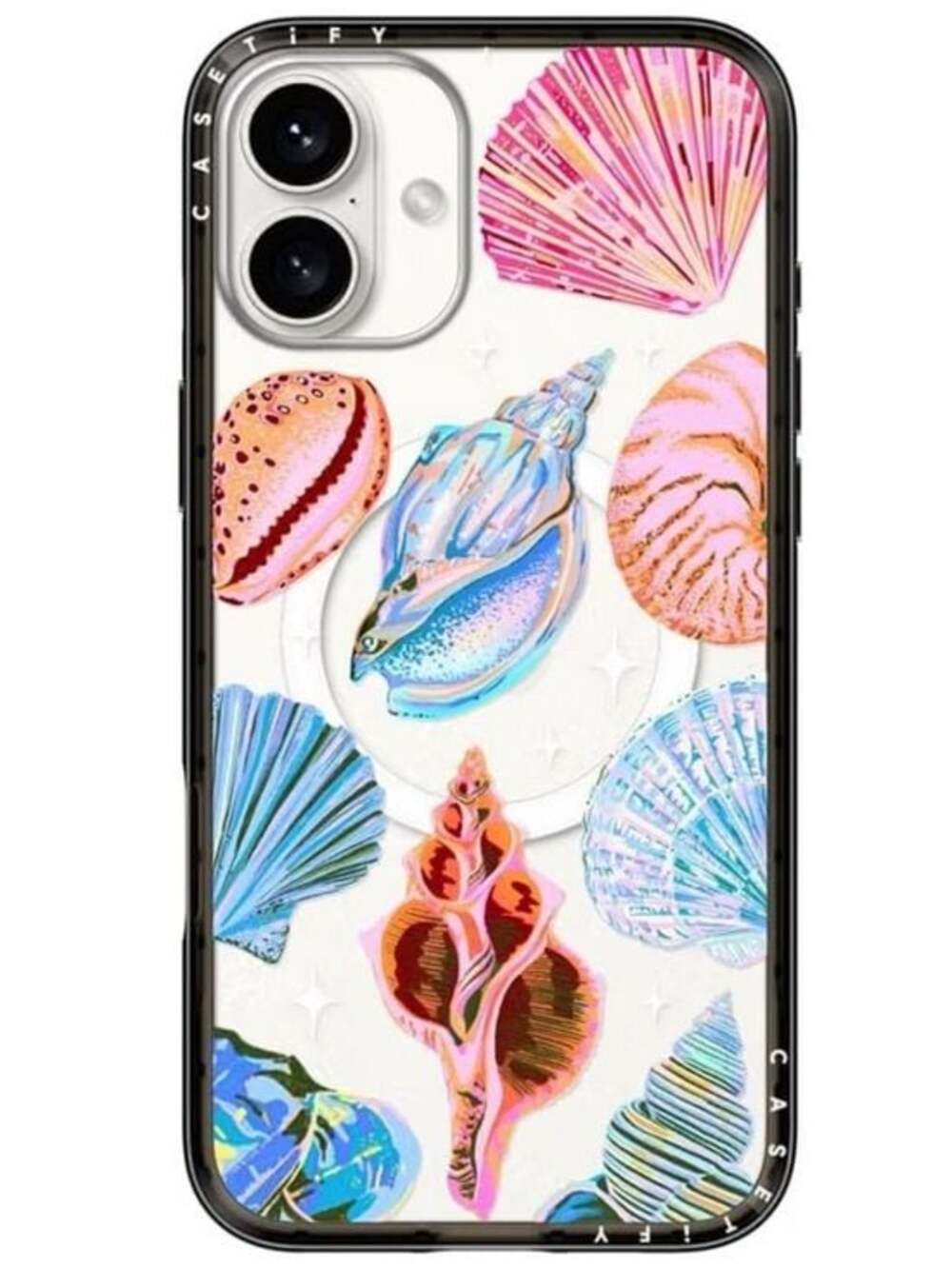Casetify IPhone 16 Plus “Sea Shell” Clear Phone Case - Pink, Blue & Coral